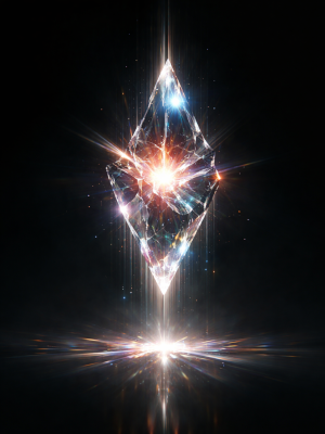 The Vessel of First Fire — The Mindlight Pen digital artifact featuring a radiant crystal diamond form with brilliant light.